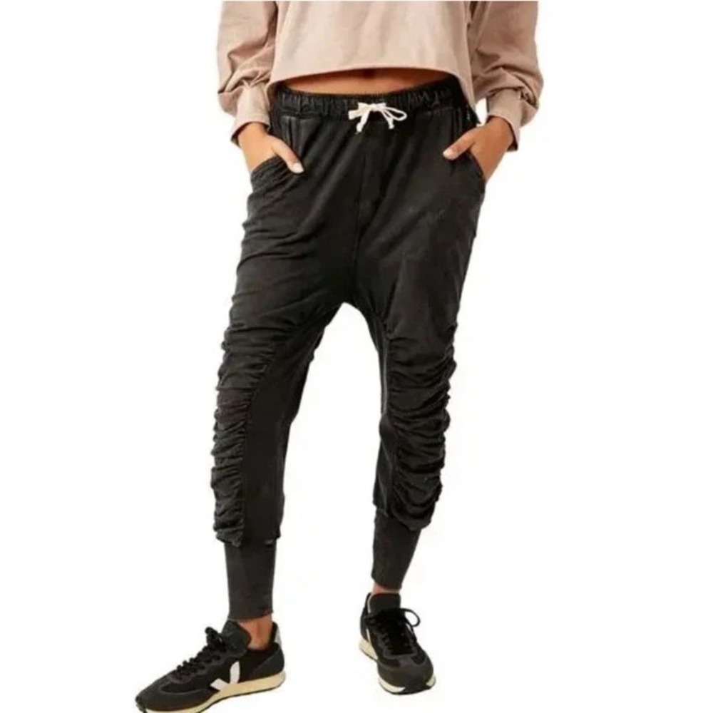 Free People FP Movement Rematch Pants Women's Large Black Ruched Jogger Harem